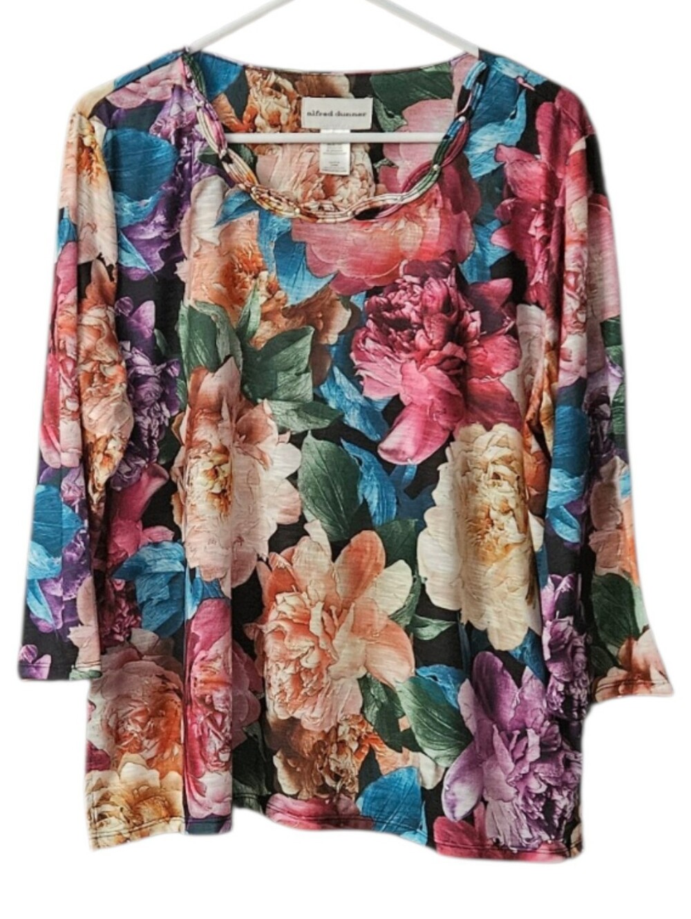 Alfred Dunner Women's Floral Top Tunic Size XL Scoop Neckline 3/4 Sleeves